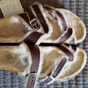 NWT! Birkenstock Mayari Shearling Brown Leather Sandals